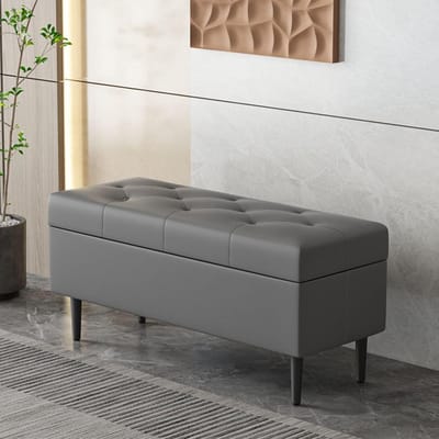 Opbergbank - Zetel Poef - Ruimte Organiseren - Zachte Sluiting - 80x40x45cm - Donkergrijs