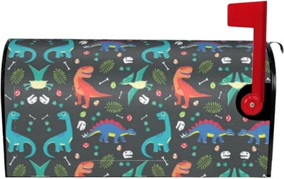 Brievenbushoes Dinosaurus - Brievenbusdecoratie Buiten - Tuin Aankleden - Magnetische Bevestiging - 52.6 x 45.8 cm - Multicolor