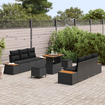 vidaXL - Tuinbank - Set - 9 - st - 8-Aantal - zitplaatsen - Zwart - Poly - rattan