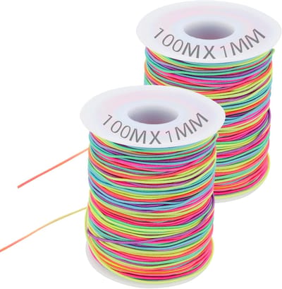 2 stuks 100 m x 1 mm elastisch kralenkoord, regenboogparelkoord, doe-het-zelf knutselkoord, elastisch elastiek koord, kleurrijk kralenkoord, draden voor sieraden, knutselen, kralenarmband