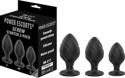 Power Escorts - Screw Plug Anal Starter 3-Pack  - S, M & L - Zwart - kwaliteits Silicone - geen goedkoop tpe materiaal - stoere Cadeau box - BR217 - ideaal om te geven of te ontvangen