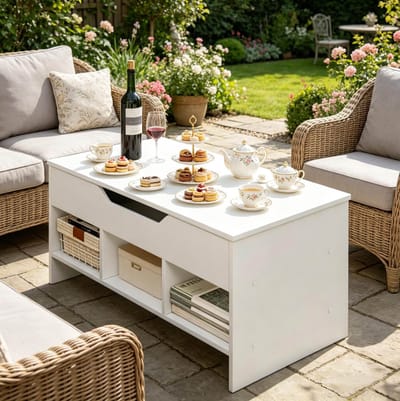 Salontafel - Opklapbaar Tafelblad Met Opbergruimte - Voor Woonkamer, Werken En Eten - Hout En Metaal - 96x51x45 Cm - Wit