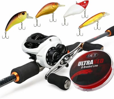 Baitcaster Hengelset Compleet met 200m Gevlochten Lijn en Kunstaas