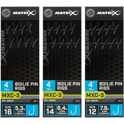 Matrix Onderlijn MXC-3 Boilie Pin Rigs 10cm - Eyed Barbless (8 pcs) - Maat : Haak 16 - 0.165mm