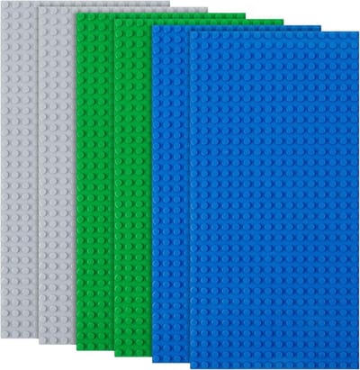 Set van 6 Bouwplaten, Klassieke Basisplaten 13 x 25,7 cm met 16 x 32 Studs, Geschikt voor de meeste merken, Ideaal voor Creatief Spelen en Constructie, Grijs en Groen