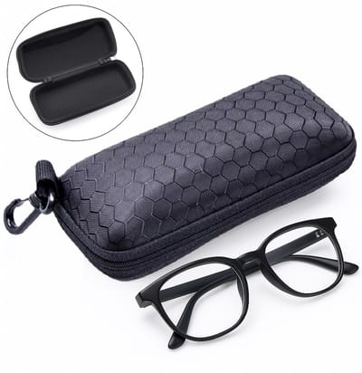 Halfharde Brillenkoker Hardcase Met Karabijnhaak I Reis Bril Etui I Bril Hoesje I Brillendoos I Zonnebrilhouder I Ritssluiting I PU Leer I Universeel I Zwart