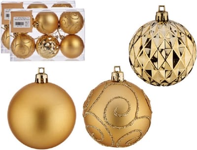 Krist+ gedecoreerde kerstballen - 12x stuks - goud - kunststof - 6 cm