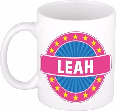 Bellatio Decorations - Leah voornaam - koffiemok - beker - wit/roze - 300 ml - Cadeau - Dames - Collega - Moederdag - Verjaardag