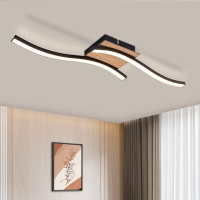 NETTLIFE Plafondlamp LED - Hout - zwart - 3000K Warm Wit Licht - Modern Plafondverlichting - 2-Lichts - Metaal - voor Woonkamer | Slaafkamer | Keuken - 12W