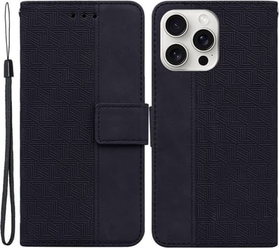 Coverup Hoesje - Geschikt voor iPhone 16 Pro Max Hoesje - Coverup Geometric Book Case - Zwart