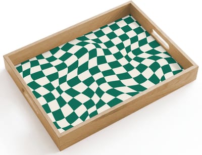 Dienblad hout 40x30 cm - Schootdienblad - Golvende vakjes - Groen - Wit - Abstract - Borrelplank rechthoek - Plateau dienbladen