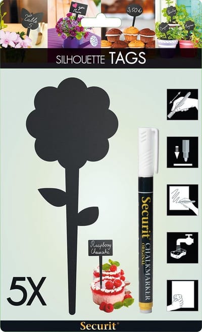 Securit® Silhouette-bloemvormige krijtbordlabels in zwart