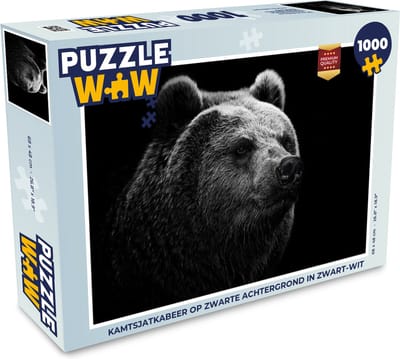 Puzzel Kamtsjatkabeer op zwarte achtergrond in zwart-wit - Legpuzzel - Puzzel 1000 stukjes volwassenen