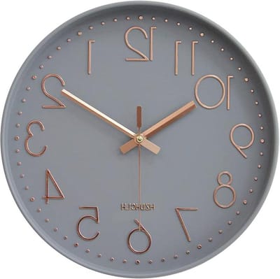 Stil niet-tikkende 30cm wandklok van kwarts - rond en gemakkelijk af te lezen - grijs goud - voor thuis kantoor school.