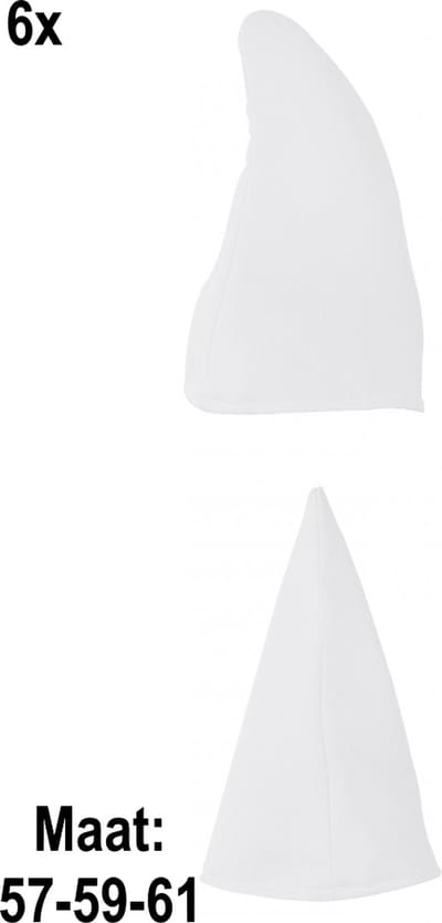 6x Kaboutermuts wit - maat 57-59-61 - Smurf dwerg kabouter paddestoel feest carnaval festival