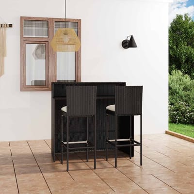 vidaXL - 3-delige - Tuinbarset - met - kussens - zwart