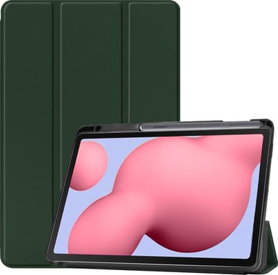 Hoesje Geschikt voor Samsung Galaxy Tab S6 Lite - Dun & Stevig - Trifold Bookcase - Hard Cover Case - Met Uitsparing Geschikt voor S Pen - Hardcover Book - Tablet Hoes - Donkergroen