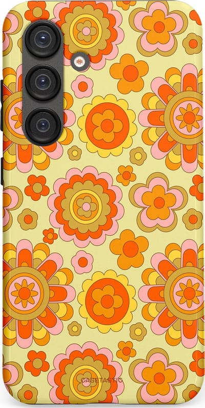 Casetastic Hoesje Geschikt voor Samsung S25 - Stijlvolle Beschermende Duo-layer Case - Retro Oranje Bloemen