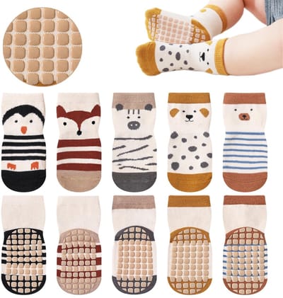 Dailygoods- Antislip Sokken Baby - 5 Paar - Comfortabele Gripsokken - Huidvriendelijk Katoen - Maat S/M/L - Schattige Cartoon Patroon - Babysokken