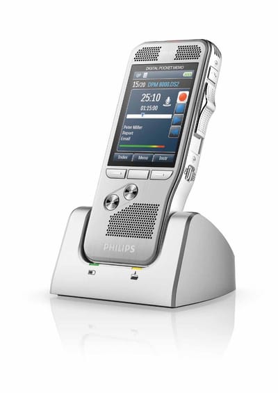 Philips DPM8200/02 Professionele PocketMemo Dicteerapparaat - 4-positie Schuifschakelaar (Phi.) - Docking station - Accessoire set - SpeechExec Pro Dictate - 2-year license