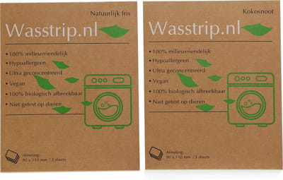 Wasstrips 6 Wasbeurten Natuurlijk Fris & Kokosnoot Proefpakket – Wasmiddeldoekjes – Wasvellen – Wasdoekjes – Detergent Sheets – Laundry Strips