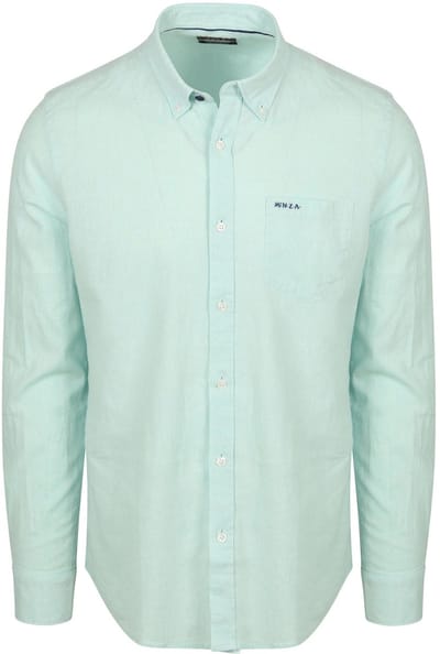 NZA Shirt Linnen Blend Aqua - Maat M - Heren - Overhemden Casual