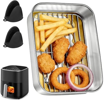Luchtdichte Bakvorm voor Airfryer met Afvoerrooster, Deksel en Handvatten - Geschikt voor Bakken, Koken en Grillen zonder BPA en Geurvorming