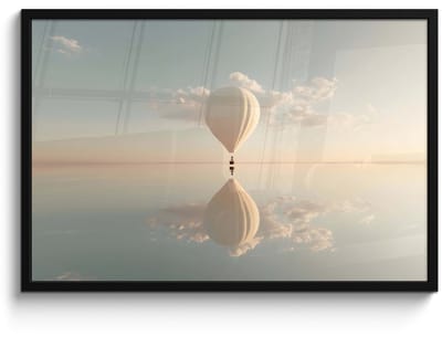 Poster in lijst - Fotolijst 90x60 cm - Posters - Luchtballon - Wolken - Water - Blauw - Posterlijst zwart - Decoratie - Wanddecoratie woonkamer - Muurdecoratie slaapkamer