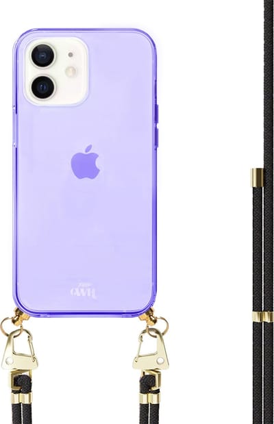 xoxo Wildhearts silicone case met koord - Paars telefoonhoesje met koord - telefoonketting - Black & Gold - Cord Case - geschikt voor Apple iPhone 11 - Zwart koord