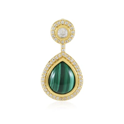 Cavill - Elegante Hanger 925 Sterling Zilver Verguld - Malachiet Peervorm Cabochon 3,05 ct - Zirkonia Pavé 0,36 ct - Druppelvorm Sieraad