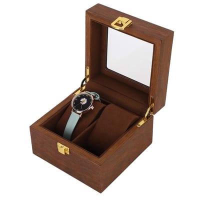 Dailygoods- Horlogedoos Houten - Horloge Opbergdoos - Antislip Voering - Vierkante Doos - Met Slot - Afmetingen 12 x 12 x 8 cm - Horlogeopbergdoos