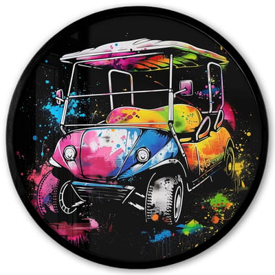 Poster in lijst Rond - Fotolijst 40x40 cm - Posters - Graffiti - Sport - Golf - Golfkar - Ronde posterlijst zwart - Decoratie - Wanddecoratie woonkamer - Muurdecoratie slaapkamer