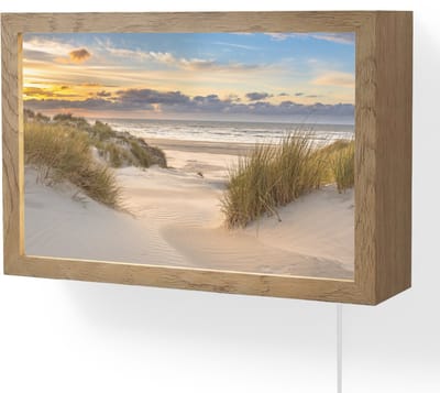 Wandlamp 30x20 cm - Oplaadbaar - Strand - Duin - Gras - Zonsondergang - Zee - Wandlampen binnen woonkamer - Slaapkamer lamp met kabel - Decoratieve nachtlamp - Vloerlamp snoer