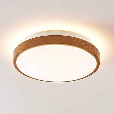 Lindby LED plafondlamp Mendosa, rond, licht hout, Ø 29cm