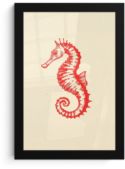 Poster in lijst - Fotolijst 20x30 cm - Posters - Zeepaardje - Rood - Fijne details - Posterlijst zwart - Decoratie - Wanddecoratie woonkamer - Muurdecoratie slaapkamer