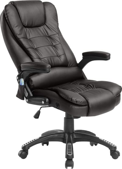 Bureaustoel, Massage- Chef-burostoel met warmtefunctie, Bruin, Luxe Design