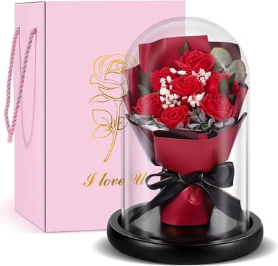 Glazen Roos Boeket - Tijdloze Bloem - Interieur Decoratie - Eeuwige Liefde Symbool - 146 cm Diameter - Rood
