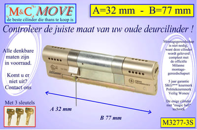 M&C MOVE - High-tech Security deurcilinder - SKG*** - 32x77 mm - Politiekeurmerk Veilig Wonen - inclusief gereedschap MilaNNE montageset
