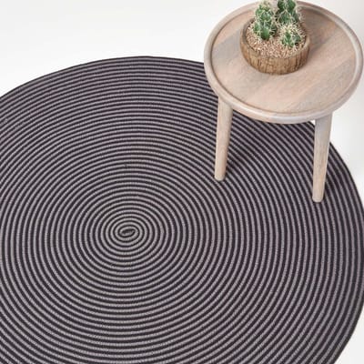 Homescapes handgeweven vloerkleed met spiraalpatroon in grijs en zwart, 120 cm rond