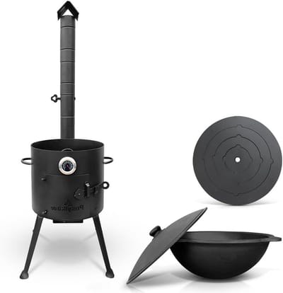 Buitenoven - Vuurkorf - Gezellig buiten koken - Inclusief thermometer - 10 liter - Zwart