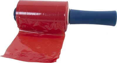 Kortpack - Mini-Stretchfolie 23my dik x 12,5cm breed x 150mtr lang - Rood - 24 Rollen + Foliedispenser - Bundelfolie - Minirollen - (005.0111)