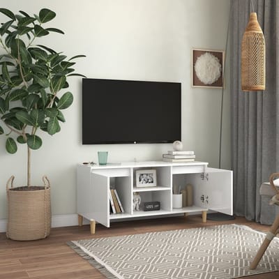 vidaXL - Tv-meubel - met - houten - poten - 103,5x35x50 - cm - hoogglans - wit