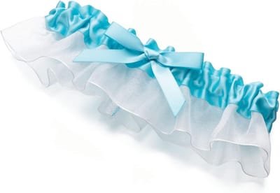 Satijnen Kousenband - Bruidsaccessoire - Bruiloft Versiering - Aqua Floral Patroon - Eén Maat - Aqua