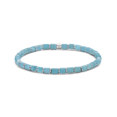 Frank 1967 7FB-0695 Kralen Armband 4mm - Turkoois - Staal - Rekbaar - 19cm - Turkoois