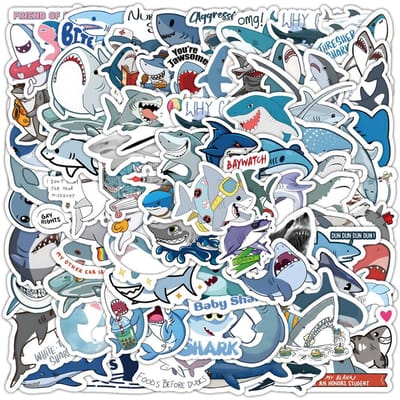 Lot de 100 Autocollants Mignons de Requin de Dessin Animé - Décoration Imperméable pour Bagages & Téléphones RecordingYourLife Store