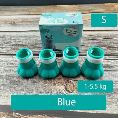 Kattenklauw Beschermer Bad Voeren Baden Schoenen Voetbedekking Anti-Krab voor Katten Huisdierverzorging Siliconen Poot Nagelbedekking Laarsjes Small blauw