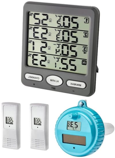 Klima Monitor - Weerstation Binnen Buiten - Klimaat Bewaken - Vier Meetpunten - 100m Bereik - Antraciet