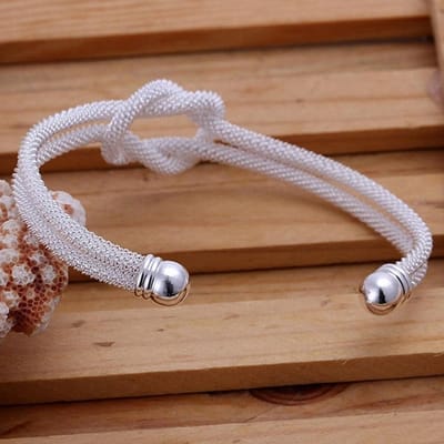 Vrouwen Sieraden Hoge Kwaliteit Zilver Kleur Sieraden Mode Prachtige Geknoopt Netto Ronde Open Bangle Armband B091 brown