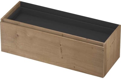 INK - Onderkast 1L met Binnenlade Greeploos Houten Keerlijst Fineer Zonder Sifonuitsparing in Binnenlade - 1200x450x400 Mm - Ash Grey Fineer