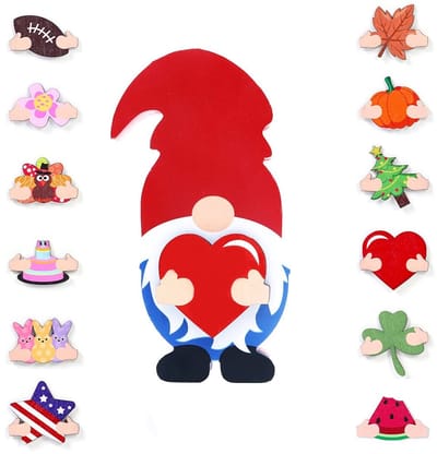 Dailygoody - Houten Kabouter - DIY Decoratie - Uniek en Creatief - Zelfstaand - Magneet Patches - Geschikt voor Kerst en Feestdagen